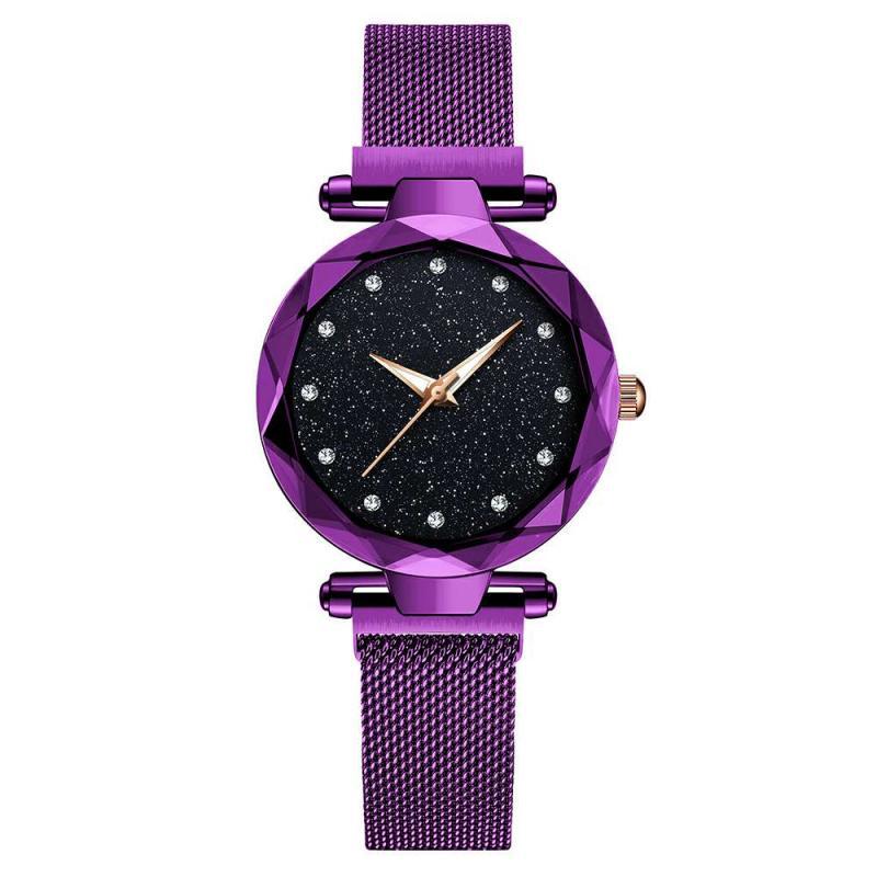 Relógio feminino preto, azul, roxo, dourado + pulseira grátis